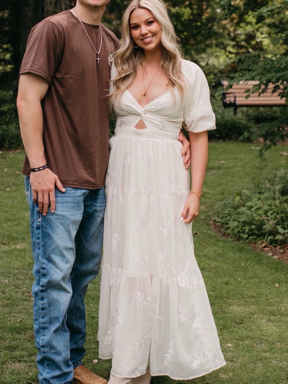 Altar'd State Ivory Puff Sleeve Cutout Maxi Dress